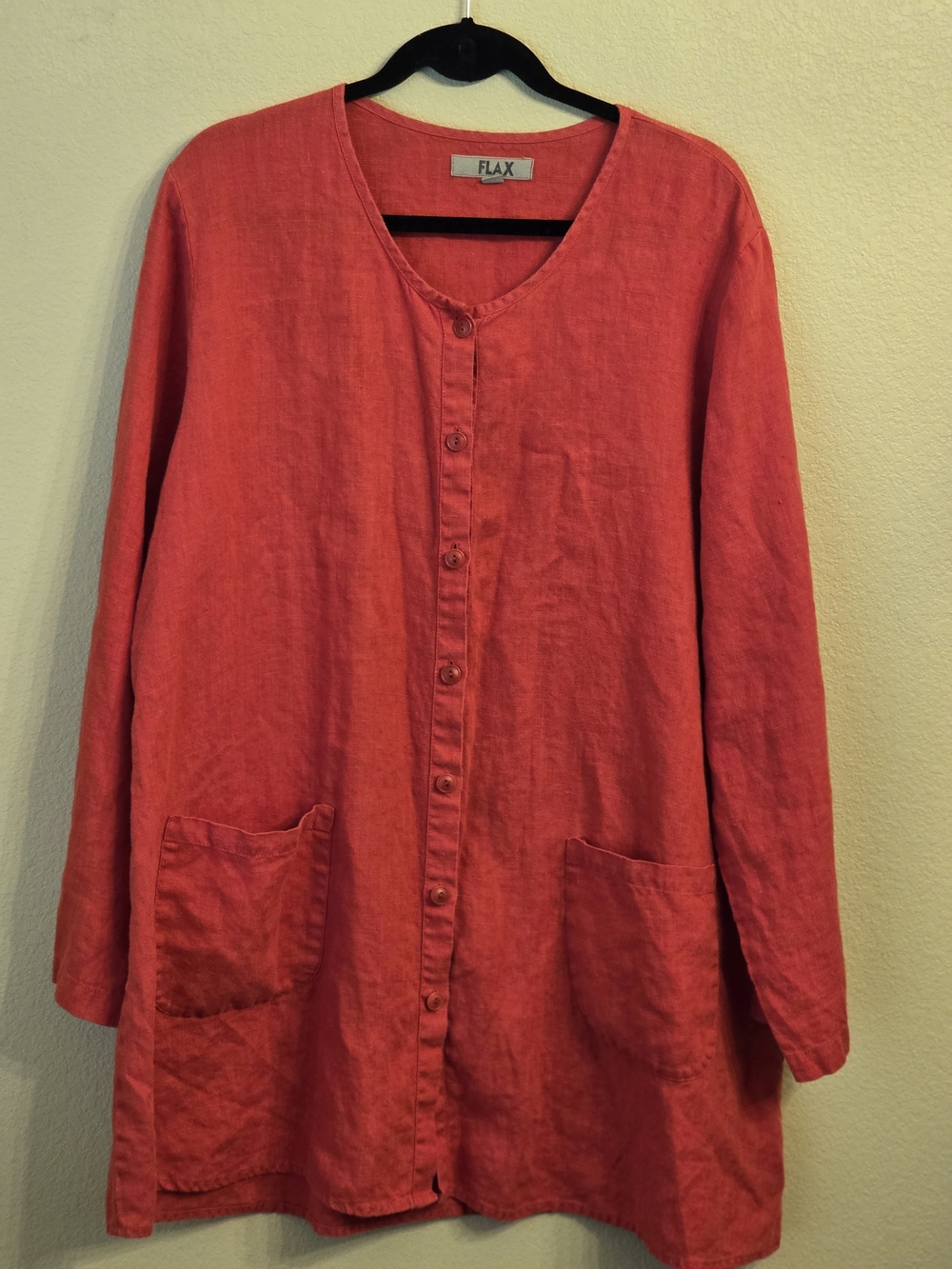 FLAX Women's Red Button-Front Linen Tunic/Cardigan Size Large